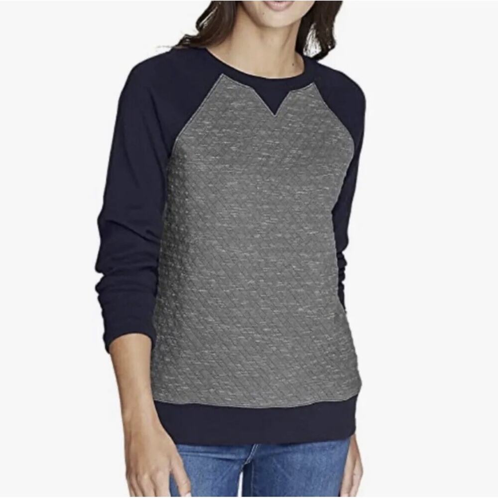 Eddie Bauer Women Gray Quilted Black Legendwash Crewneck Pullover Sweatshirt S